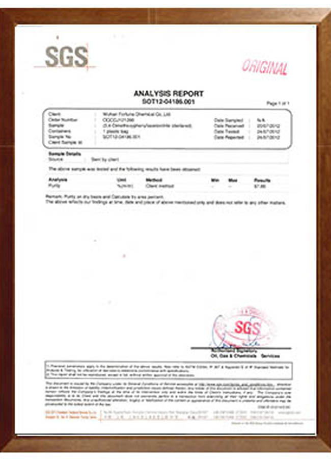 Fine Organics Chemicals Certificates